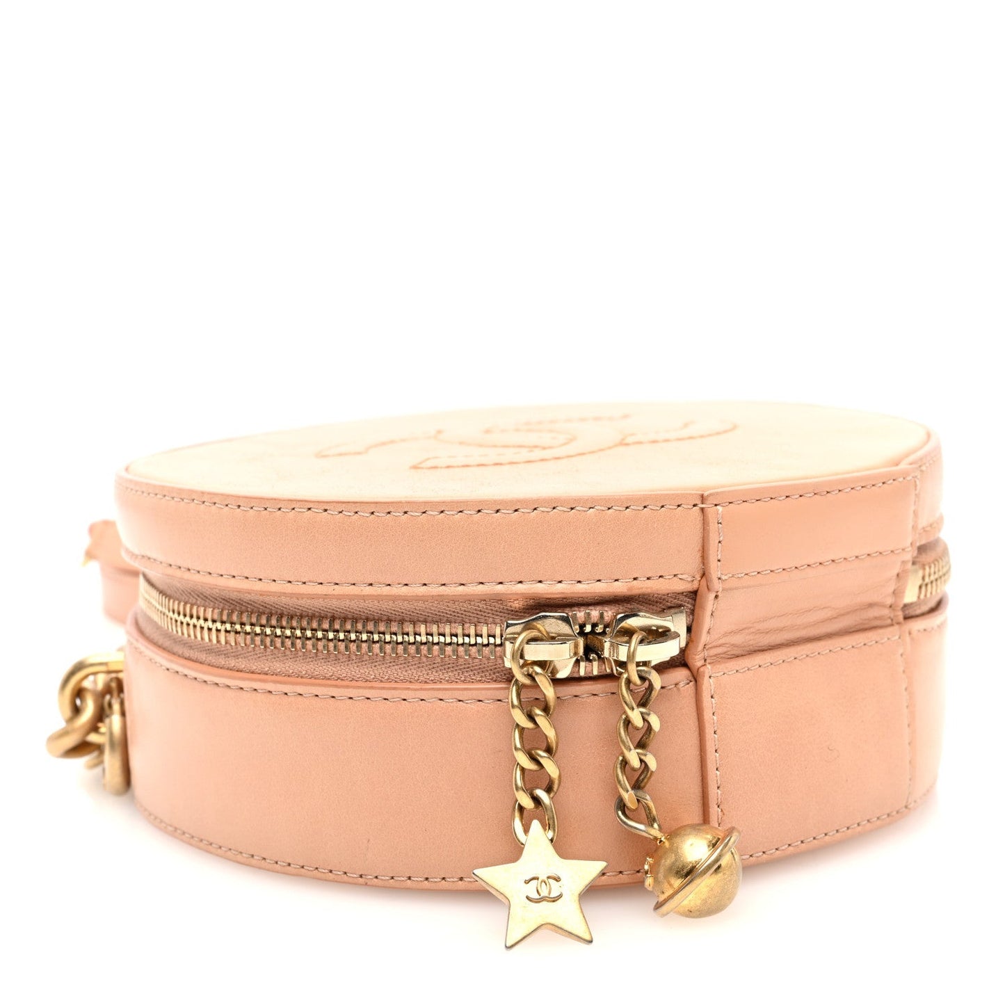 Glazed Calfskin Round As Earth Evening Bag Beige