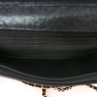 Iridescent Caviar Quilted Wallet on Chain WOC Black