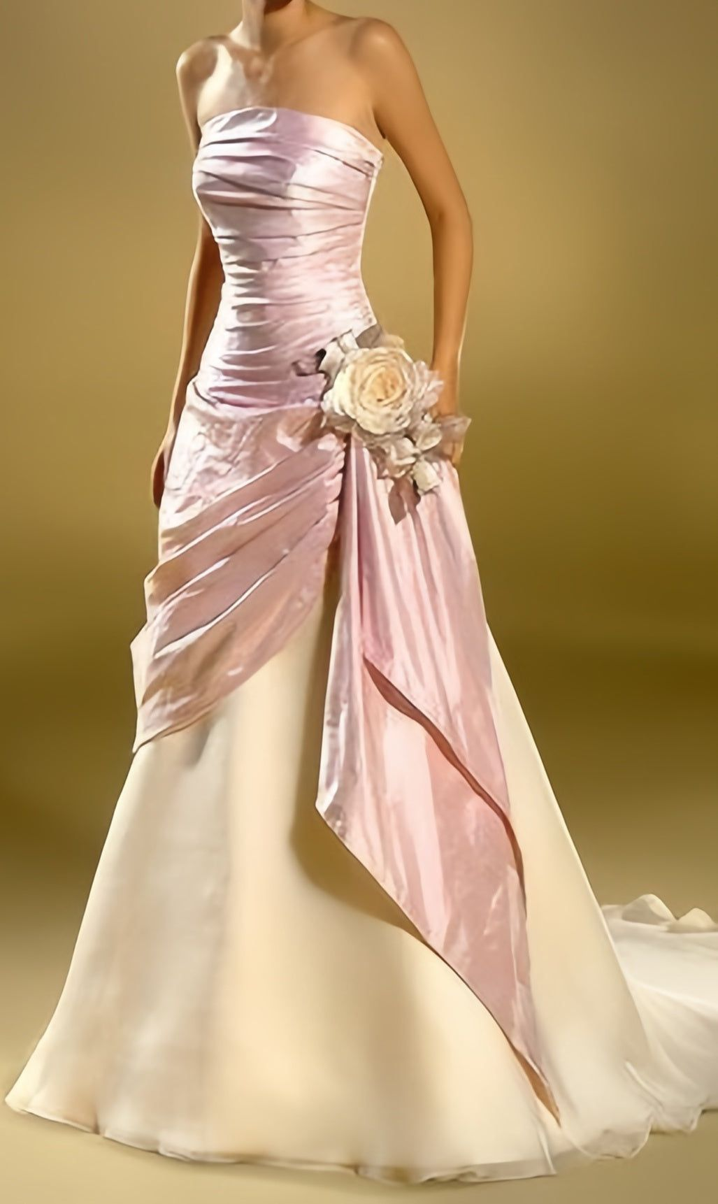 Strapless Pink Ivory Mermaid Party Dress Vintage Wedding Gown