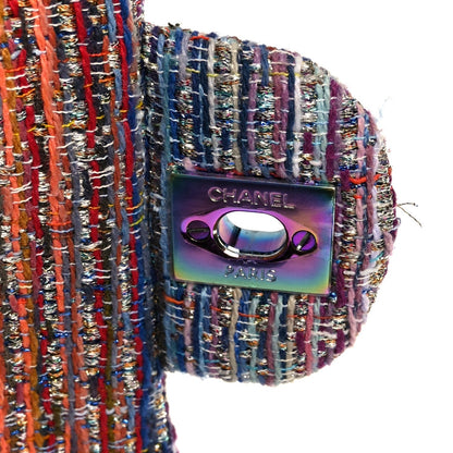 Tweed Quilted Medium Double Flap Blue Pink Orange
