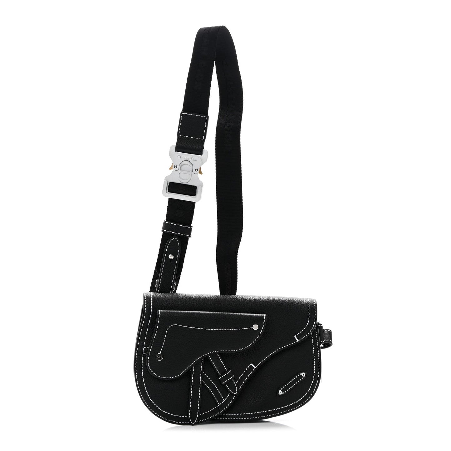 X KAWS Grained Calfskin Saddle Pouch Black