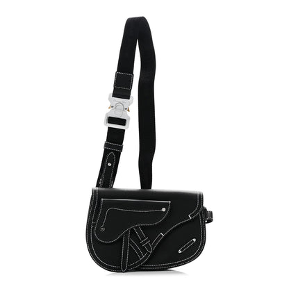 X KAWS Grained Calfskin Saddle Pouch Black