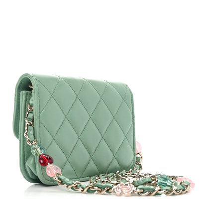 Lambskin Resin Quilted Mini Heart Flap Light Green