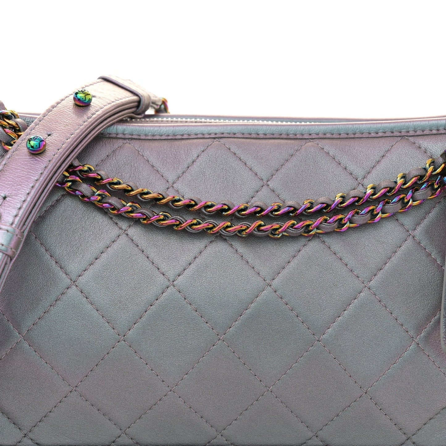 Iridescent Lambskin Calfskin Quilted Medium Gabrielle Hobo Light Purple