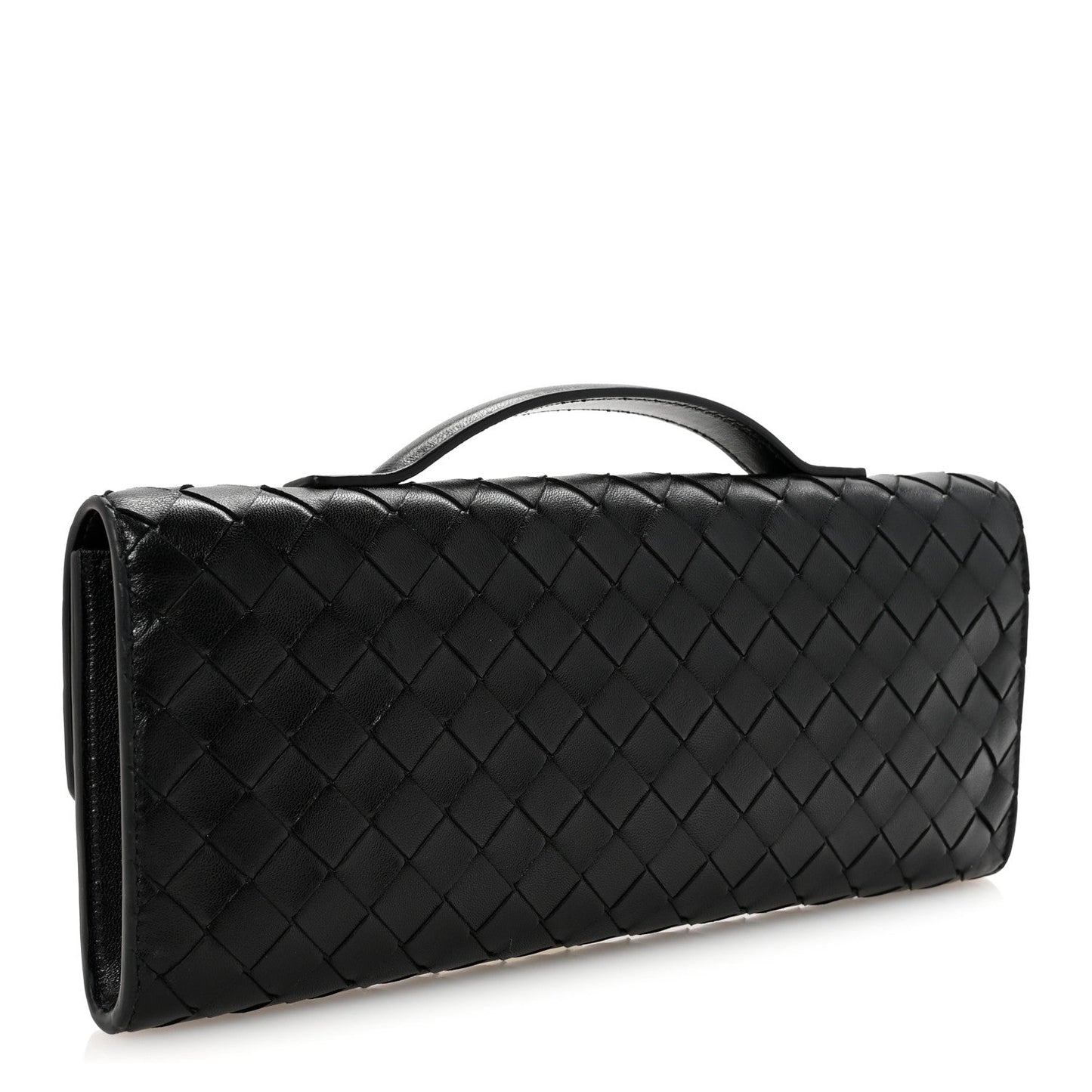 Nappa Intrecciato Long Andiamo Top Handle Clutch Black