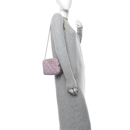 Iridescent Caviar Quilted Mini My Perfect Camera Case Pink