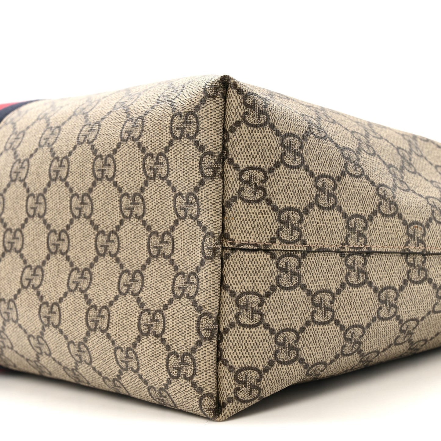 GG Supreme Monogram Textured Dollar Calfskin Web Medium Ophidia Shopping Tote Beige Ebony Mystic White