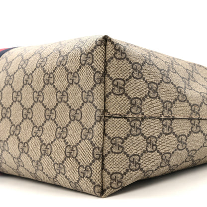 GG Supreme Monogram Textured Dollar Calfskin Web Medium Ophidia Shopping Tote Beige Ebony Mystic White