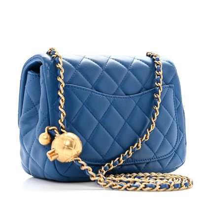 Lambskin Quilted Mini Pearl Crush Flap Blue