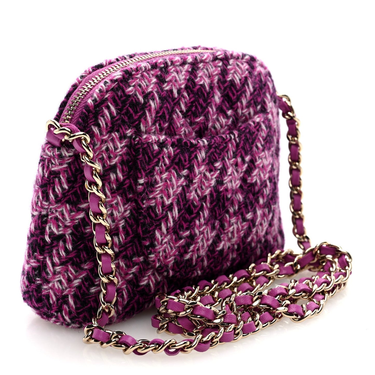 Tweed Quilted Mini Clutch With Chain Purple