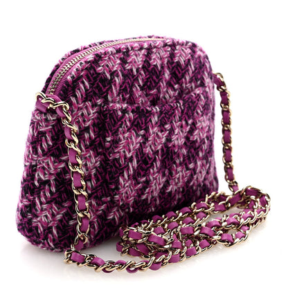 Tweed Quilted Mini Clutch With Chain Purple