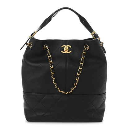 Calfskin Stitched Hobo Black