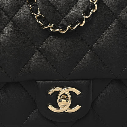 Lambskin Quilted Resin Pearl Chain Top Handle Flap Black