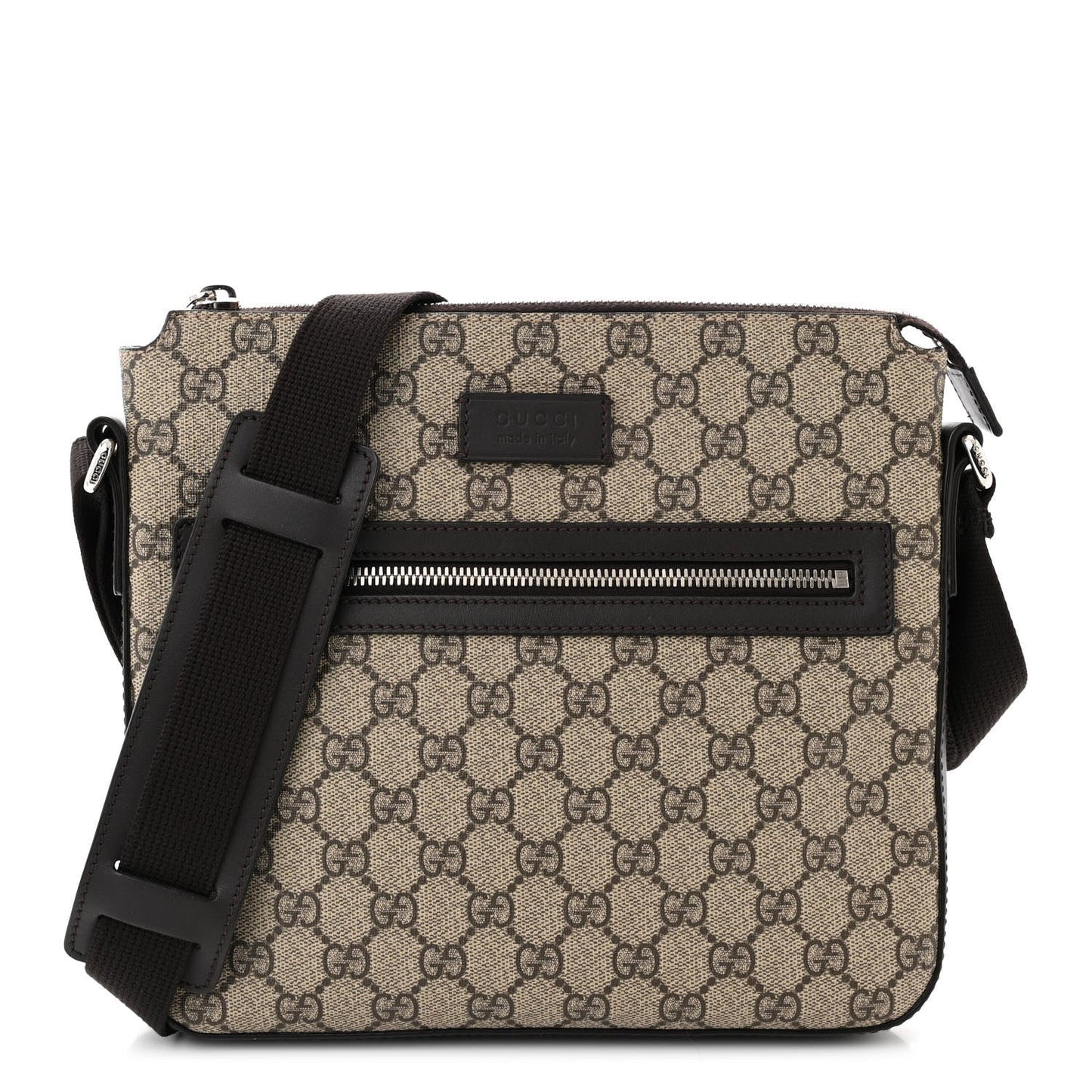GG Supreme Monogram Selleria Calfskin Small Flat Messenger Bag Beige Ebony Cocoa Marrone Scuro