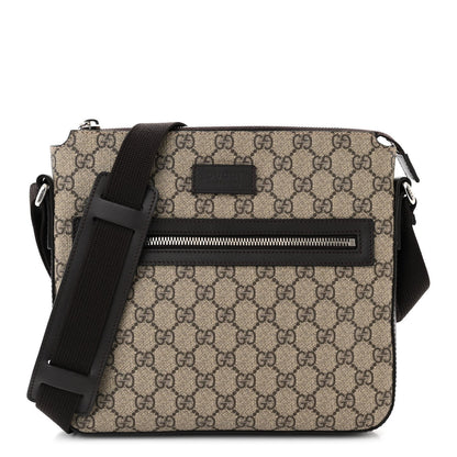 GG Supreme Monogram Selleria Calfskin Small Flat Messenger Bag Beige Ebony Cocoa Marrone Scuro