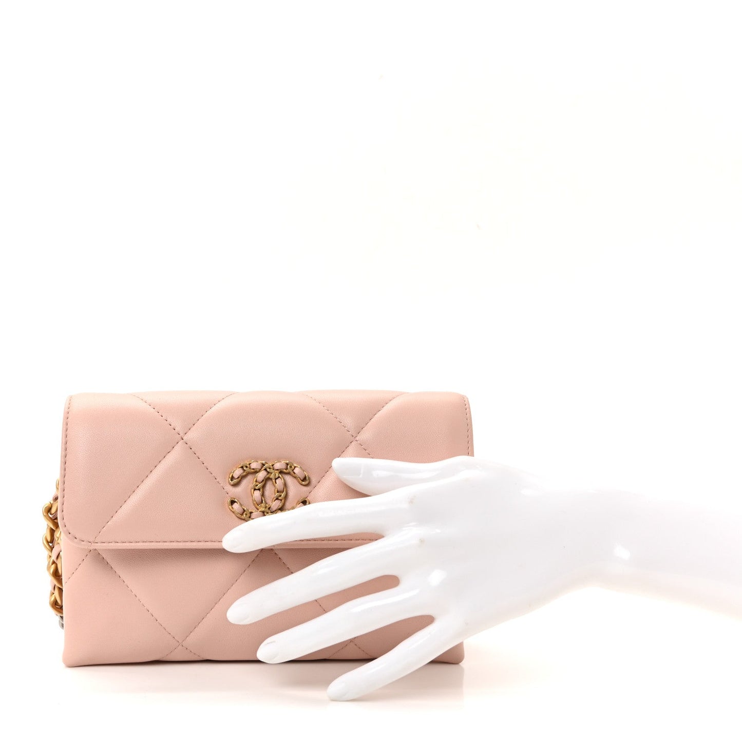 Lambskin Quilted Chanel 19 Flap Clutch Light Pink