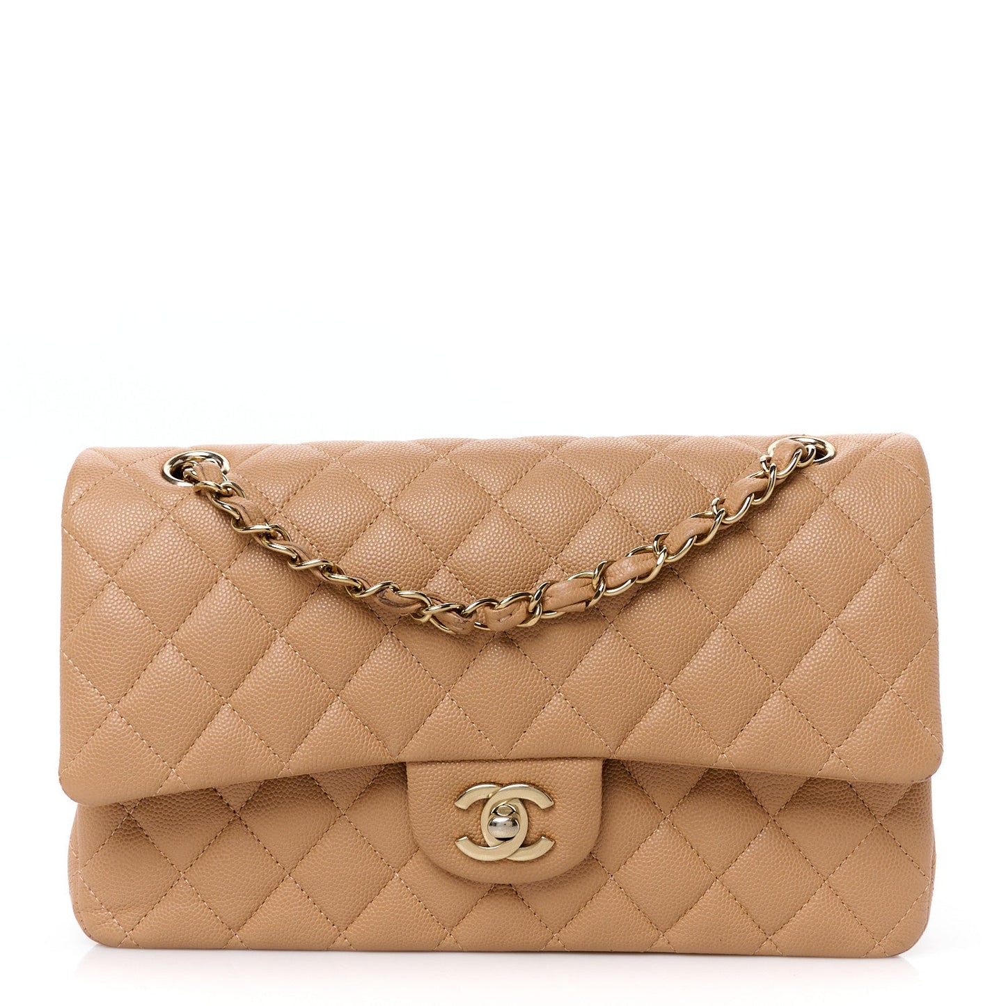 Caviar Quilted Medium Double Flap Dark Beige