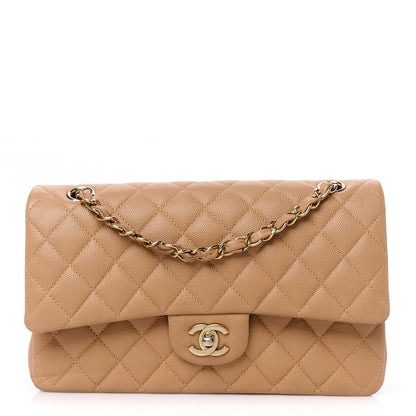 Caviar Quilted Medium Double Flap Dark Beige