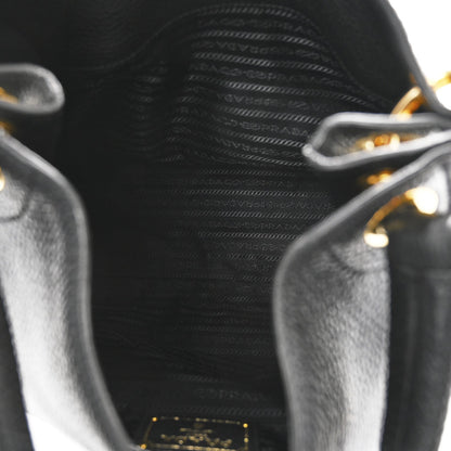 Vitello Phenix Embossed Logo Hobo Black