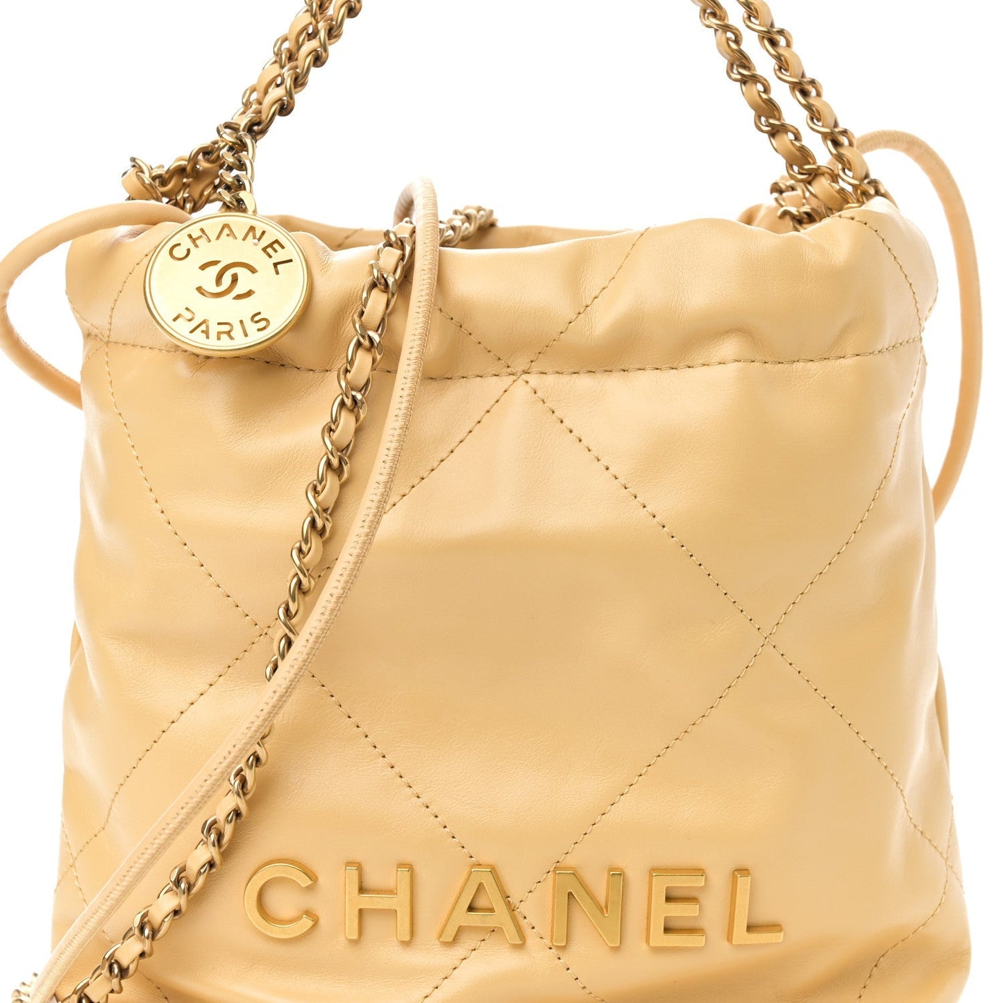 Shiny Calfskin Quilted Mini Chanel 22 Yellow