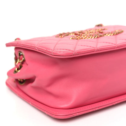 Calfskin Quilted Small CC Chain Accordion Tote Pink