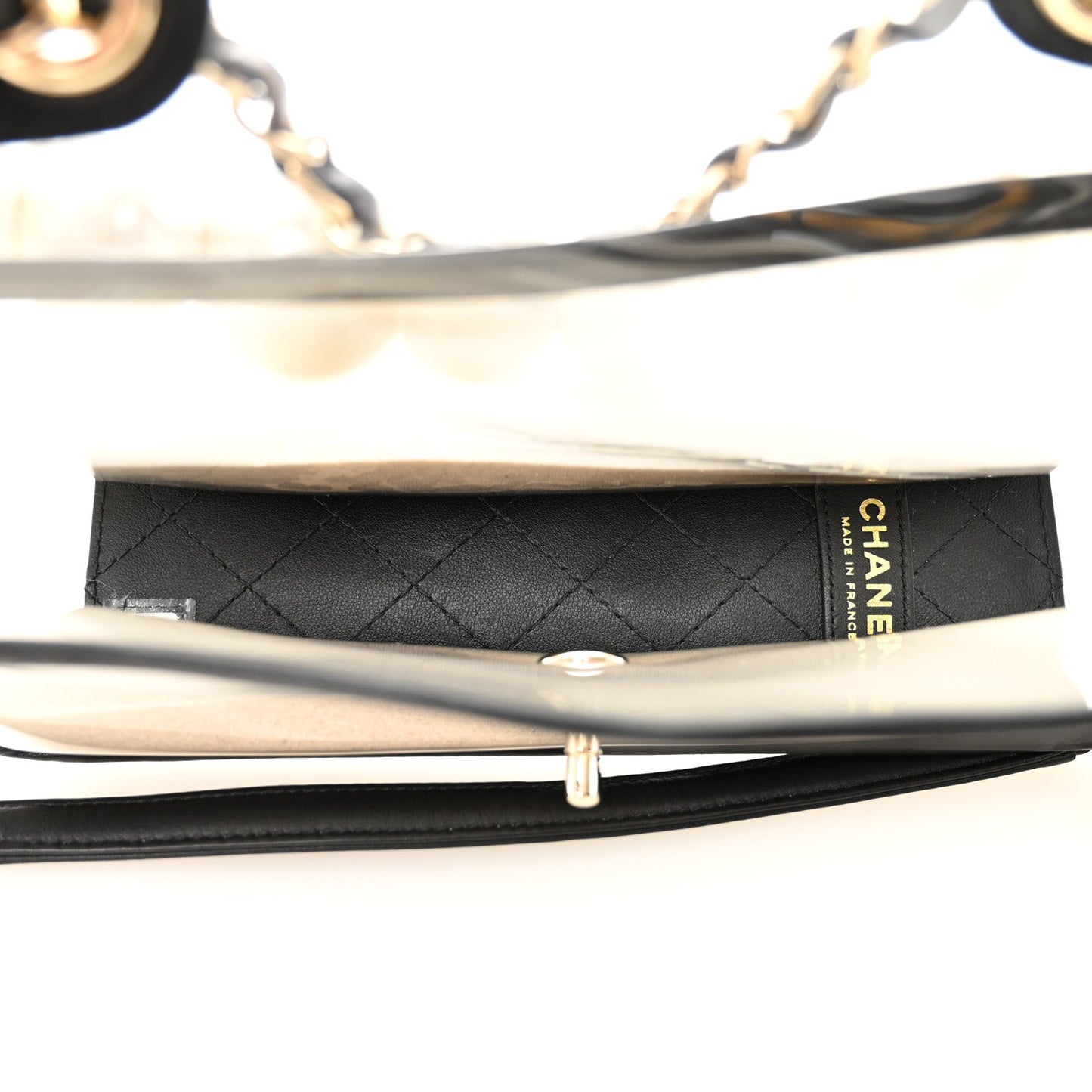 Lambskin PVC Sand By The Sea Flap With Pearl Strap Black