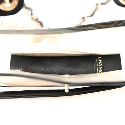 Lambskin PVC Sand By The Sea Flap With Pearl Strap Black