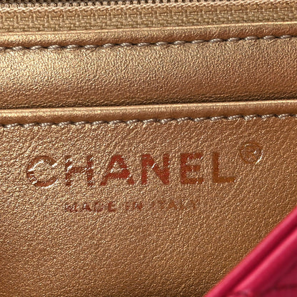 Lambskin Quilted Mini Rectangular Pearl Crush Flap Fuchsia