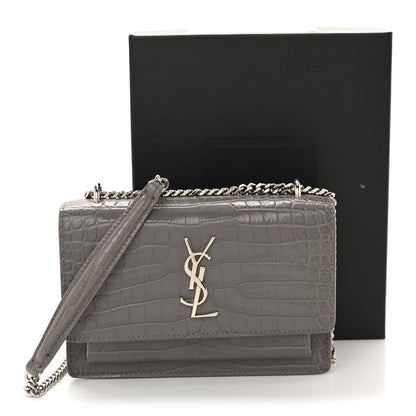 Calfskin Crocodile Embossed Monogram Sunset Chain Wallet Fog
