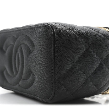 Caviar Quilted Small Vanity Case With Chain Black