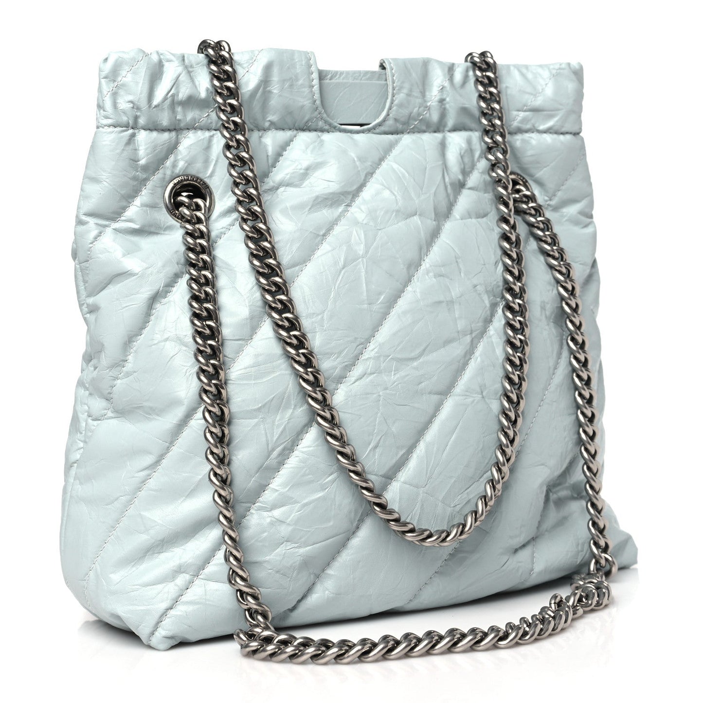 Crushed Calfskin Quilted Crush Small Tote Bag Light Blue