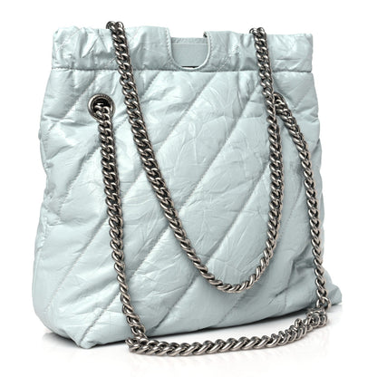 Crushed Calfskin Quilted Crush Small Tote Bag Light Blue