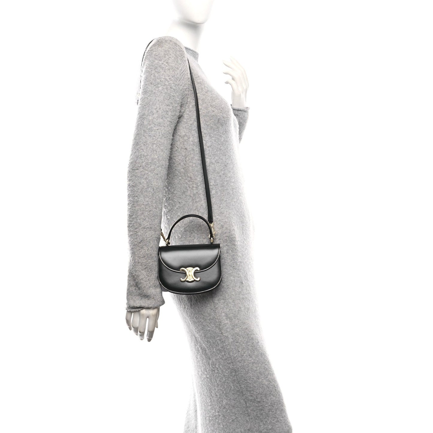 Shiny Calfskin Triomphe Mini Besace Clea Black