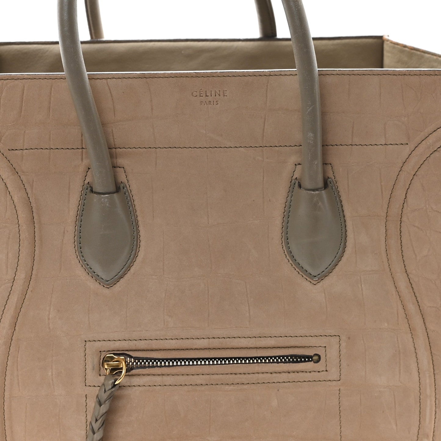 Crocodile Embossed Nubuck Medium Phantom Luggage Beige