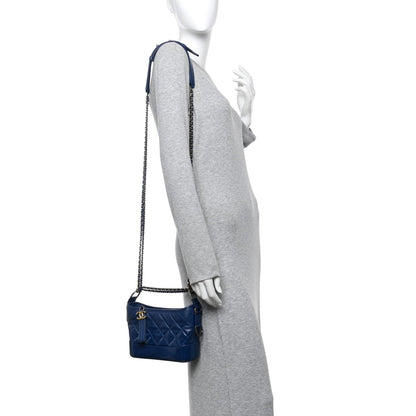 Patent Goatskin Quilted Small Gabrielle Hobo Blue