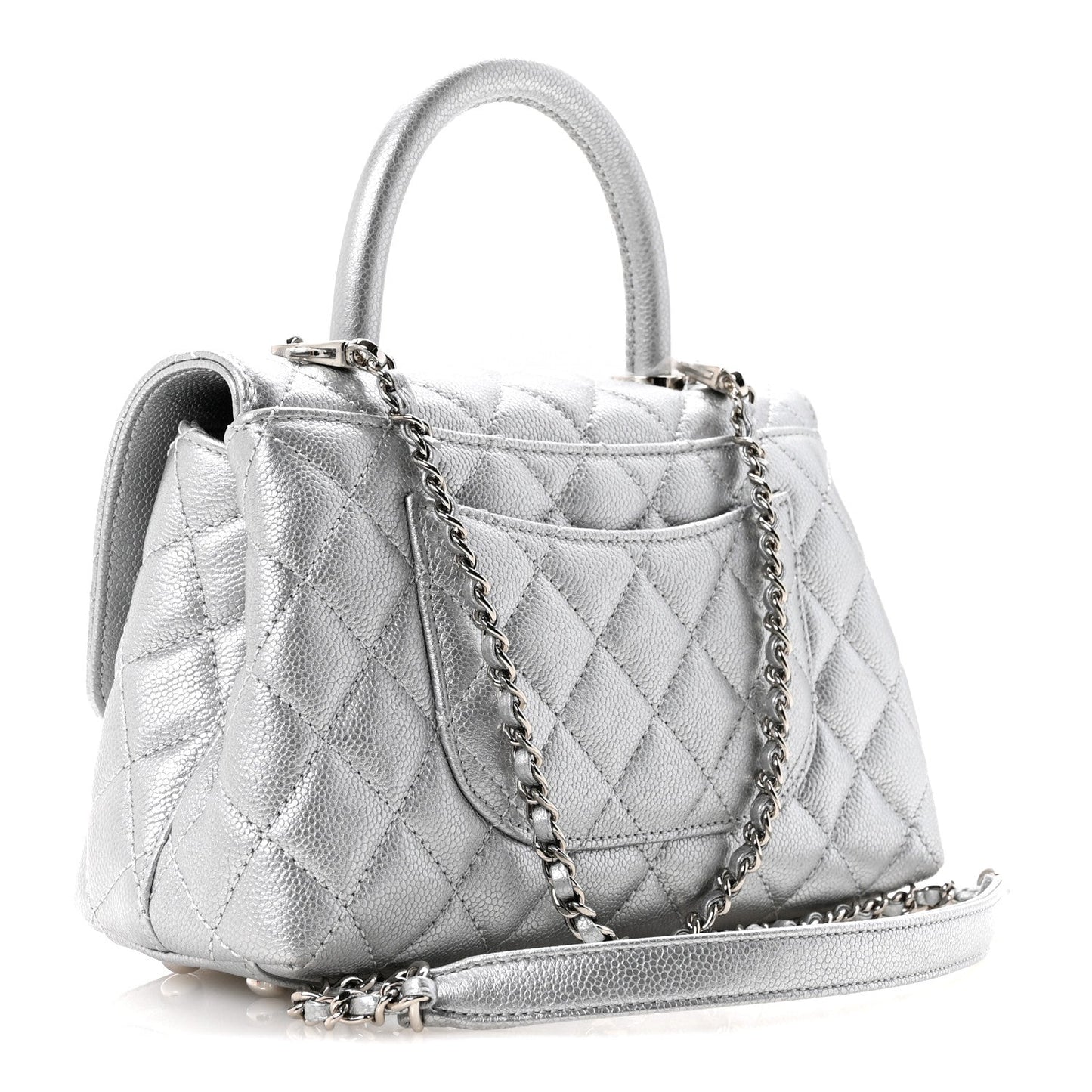 Metallic Caviar Quilted Mini Coco Handle Flap Silvery