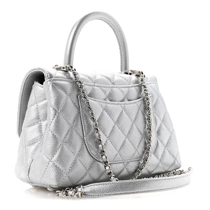 Metallic Caviar Quilted Mini Coco Handle Flap Silvery