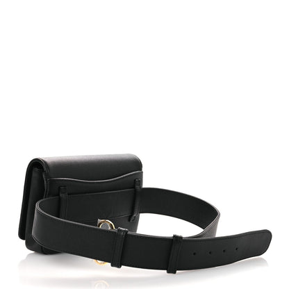 Grained Calfskin Embroidered Captain Gold Belt Bag Black