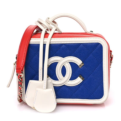 Caviar Quilted Small CC Filigree Vanity Case Blue White Red
