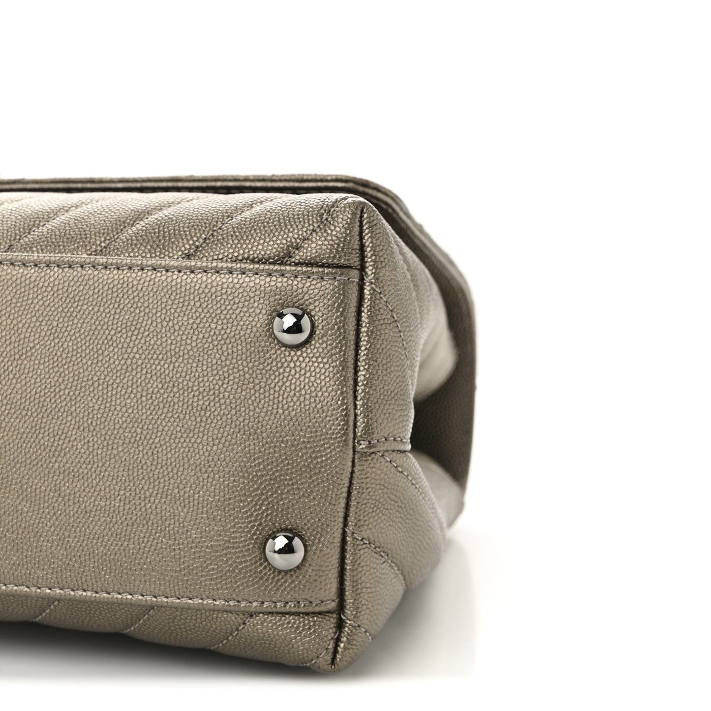 Metallic Caviar Chevron Quilted Small Coco Handle Flap Light Gold