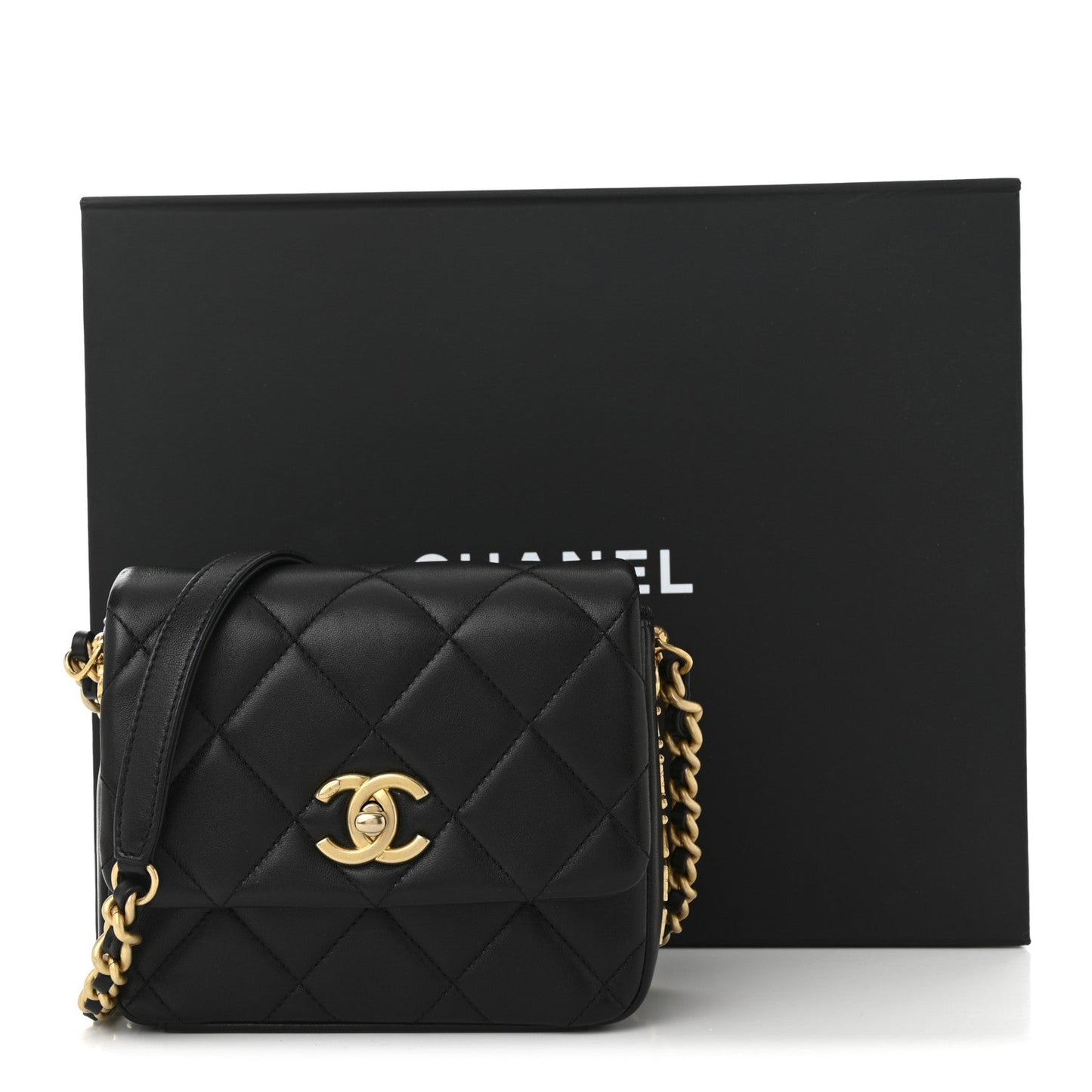Lambskin Quilted Mini Side Note Flap Black