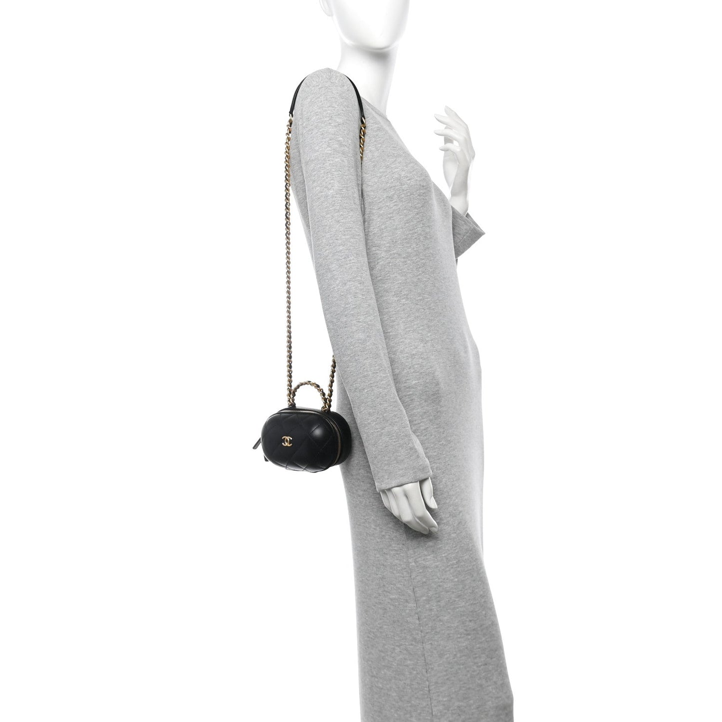 Lambskin Quilted CC Bubble Vanity Case With Chain Black