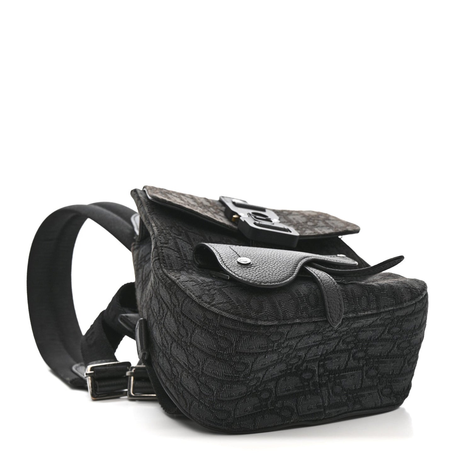 Oblique Jacquard Mini Saddle Backpack Black Blue