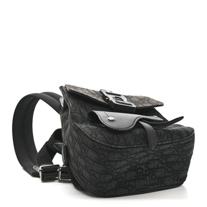 Oblique Jacquard Mini Saddle Backpack Black Blue