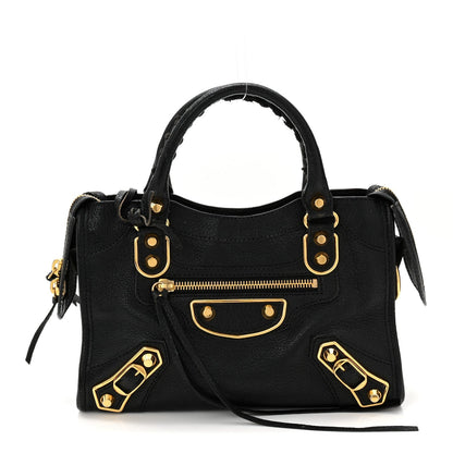 Chevre Gold Metallic Edge Hardware Mini City Black