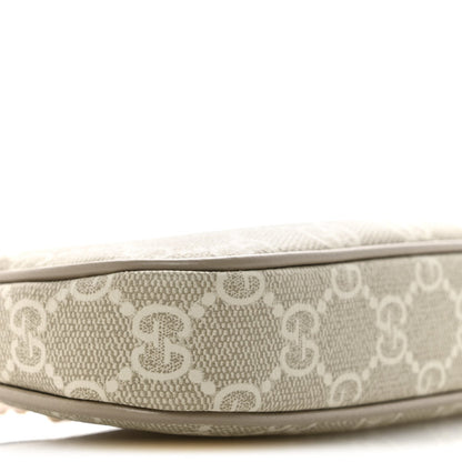 GG Supreme Monogram Textured Dollar Calfskin Web Mini Ophidia GG Handbag Beige Mystic White Oatmeal