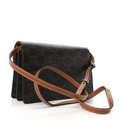 Triomphe Canvas Lambskin Wallet On Strap Tan