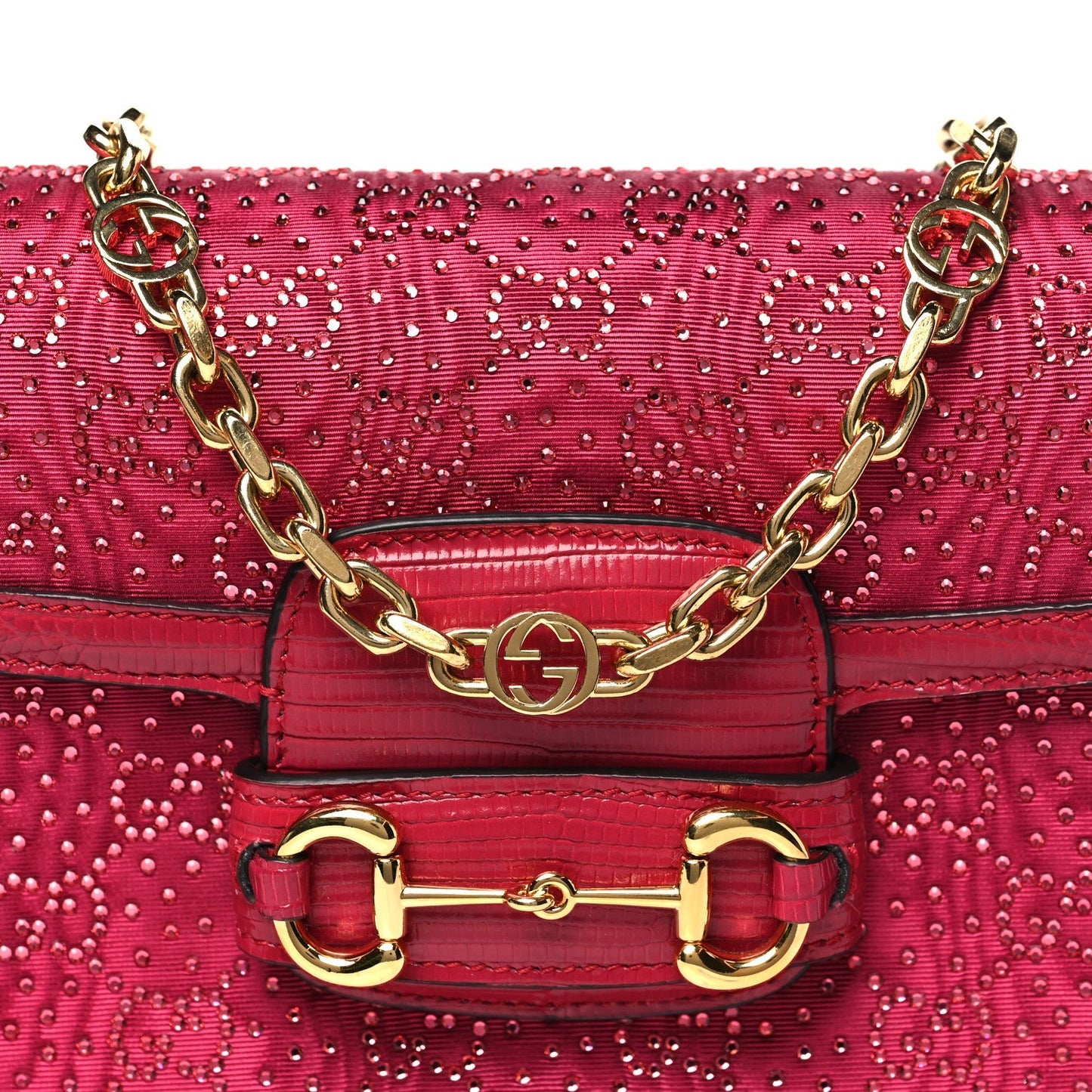 Canvas Calfskin Crystal GG Monogram Snakeskin Mini Horsebit 1955 Shoulder Bag Pink
