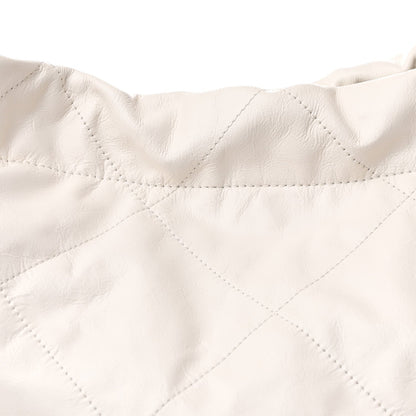 Shiny Calfskin Quilted Chanel 22 White Black