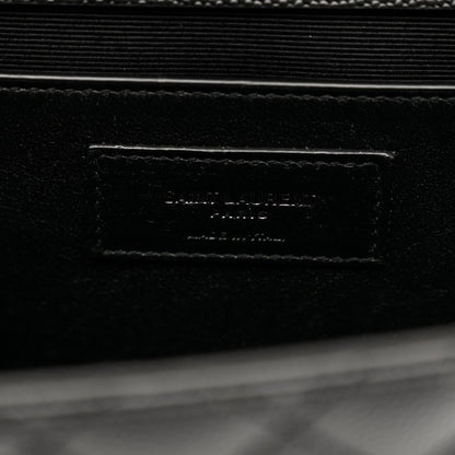 Grain De Poudre Textured Mixed Matelasse Triquilt Medium Monogram Monochrome Satchel Black